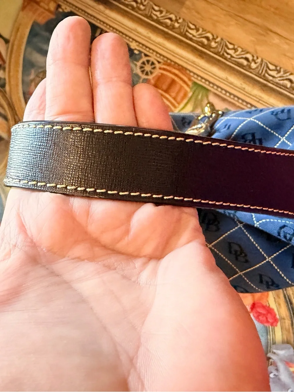 Dooney & Bourke Navy DB Logo Hobo with Gold Hardware Accent